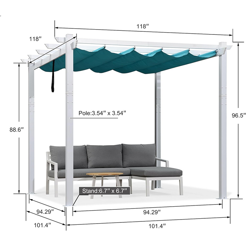 PURPLE LEAF Outdoor Retractable Pergola with Sun Shade Canopy Cover White Patio Metal Shelter for Garden Pavilion Grill Gazebo Grape Trellis Pergola