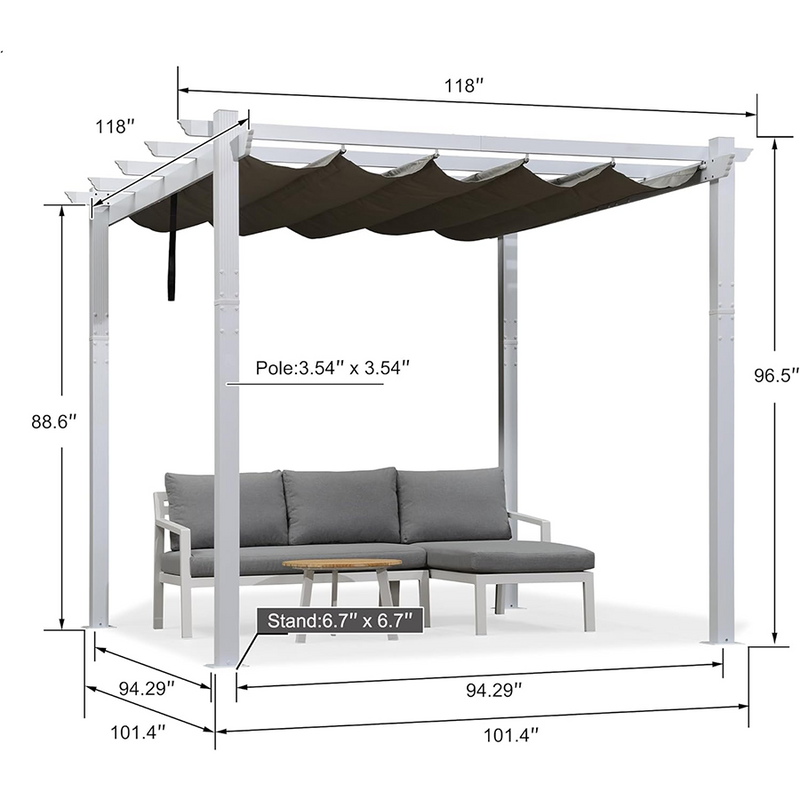 PURPLE LEAF Outdoor Retractable Pergola with Sun Shade Canopy Cover White Patio Metal Shelter for Garden Pavilion Grill Gazebo Grape Trellis Pergola