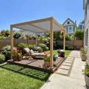 PURPLE LEAF Caesar Louvered Pergola Outdoor Wood Grain Aluminum Pergola with Adjustable Roof Patio Hardtop Gazebo for Backyard Garden