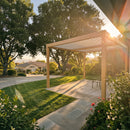 PURPLE LEAF Caesar Louvered Pergola Outdoor Wood Grain Aluminum Pergola with Adjustable Roof Patio Hardtop Gazebo for Backyard Garden