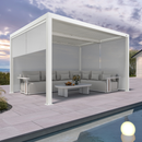 PURPLE LEAF Athena Louvered Pergola White Outdoor Aluminum Pergola with Solid Color Roller Blind Adjustable Gazebo for Patio Deck Garden