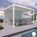 PURPLE LEAF Athena Louvered Pergola White Outdoor Aluminum Pergola with Solid Color Roller Blind Adjustable Gazebo for Patio Deck Garden