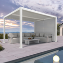 PURPLE LEAF Athena Louvered Pergola White Outdoor Aluminum Pergola with Solid Color Roller Blind Adjustable Gazebo for Patio Deck Garden