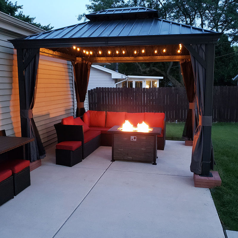 PURPLE LEAF Patio Gazebo for Backyard Grey Hardtop Galvanized Steel Roof Awning with String Lights-clear