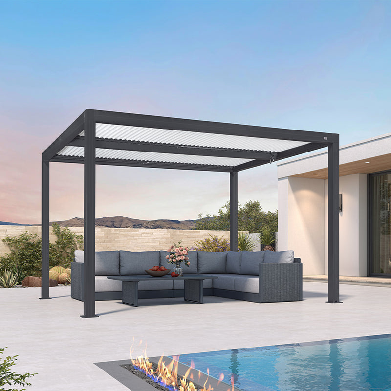 PURPLE LEAF Louvered Pergola Modern Grey Pergola with White Roof for Deck Backyard Garden