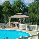 PURPLE LEAF Deck Gazebo Champagne Hardtop Metal Frame Double Roof with Curtains and Netting with Lights-clear