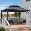 PURPLE LEAF Patio Gazebo for Backyard Grey Hardtop Galvanized Steel Roof Awning（not include curtains）