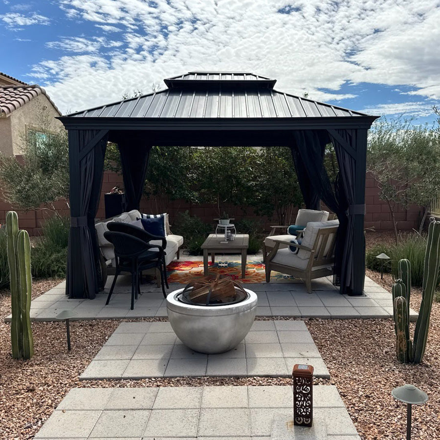 PURPLE LEAF Patio Gazebo for Backyard Grey Hardtop Galvanized Steel Ro