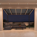PURPLE LEAF Wall Mounted Gazebo with Gray Polycarbonate Roof Aluminum Frame Patio Cover with Strip Light for Porch