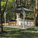 PURPLE LEAF Patio Hardtop Gazebo for Outdoor Grey Galvanized Steel Double Roof White Aluminum Poles with Curtains and String Lights-clear
