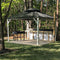 PURPLE LEAF Patio Hardtop Gazebo for Outdoor Grey Galvanized Steel Double Roof White Aluminum Poles with Curtains and String Lights-clear