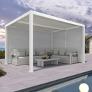 PURPLE LEAF Athena Louvered Pergola White Outdoor Aluminum Pergola with Solid Color Roller Blind Adjustable Gazebo for Patio Deck Garden