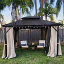 PURPLE LEAF  Outdoor Hardtop Gazebo Bronze Aluminum Frame Galvanized Steel Double Roof for Patio Pool with Reinforcement Support Rod