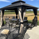 PURPLE LEAF  Outdoor Hardtop Gazebo Bronze Aluminum Frame Galvanized Steel Double Roof with Lights-clear