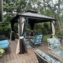 PURPLE LEAF Outdoor Hardtop Gazebo Bronze Aluminum Frame Galvanized Steel Double Roof with Lights-milky