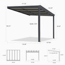 PURPLE LEAF Wall Mounted Gazebo with Gray Polycarbonate Roof Aluminum Frame Patio Cover with Retractable Pleated Shades for Porch