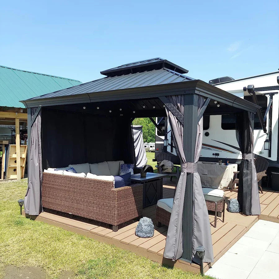 PURPLE LEAF Patio Gazebo for Backyard Grey Hardtop Galvanized Steel Ro