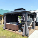 PURPLE LEAF Patio Gazebo for Backyard Grey Hardtop Galvanized Steel Roof Awning String Lights-milky