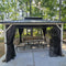 PURPLE LEAF Patio Hardtop Gazebo for Outdoor Grey Galvanized Steel Double Roof White Aluminum Poles with Curtains and String Lights-milky