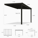 PURPLE LEAF Wall Mounted Gazebo with Gray Polycarbonate Roof Aluminum Frame Patio Cover with Strip Light for Porch