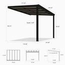 PURPLE LEAF Wall Mounted Gazebo with Gray Polycarbonate Roof Aluminum Frame Patio Cover with Retractable Pleated Shades and LED Strip Light