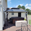 PURPLE LEAF Patio Hardtop Gazebo for Outdoor Grey Galvanized Steel Double Roof White Aluminum Poles with Curtains and Netting