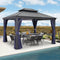 PURPLE LEAF Outdoor Hardtop Gazebo for Patio Grey Aluminum Frame Pavilion with Navy-Blue Curtain