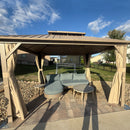 PURPLE LEAF Outdoor Hardtop Gazebo Champagne Metal Frame Galvanized Steel Double Roof with Curtains and Netting for Poolside with Lights-clear