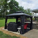 PURPLE LEAF Patio Gazebo for Backyard Grey Hardtop Galvanized Steel Roof Awning with Upgrade Curtain