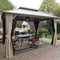 PURPLE LEAF Deck Gazebo Champagne Hardtop Metal Frame Double Roof with Curtains and Netting with Lights-clear