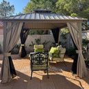 PURPLE LEAF Deck Gazebo Champagne Hardtop Metal Frame Double Roof with Curtains and Netting with Lights-milky