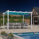 PURPLE LEAF Outdoor Retractable Pergola with Sun Shade Canopy Cover White Patio Metal Shelter for Garden With Lights