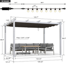 PURPLE LEAF Outdoor Retractable Pergola with Sun Shade Canopy Cover White Patio Metal Shelter for Garden With Lights