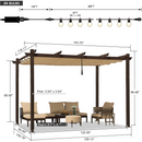 PURPLE LEAF Pergola Outdoor Retractable Metal Pergola with Canopy Patio Pergola with Shade Cover for Garden With Lights