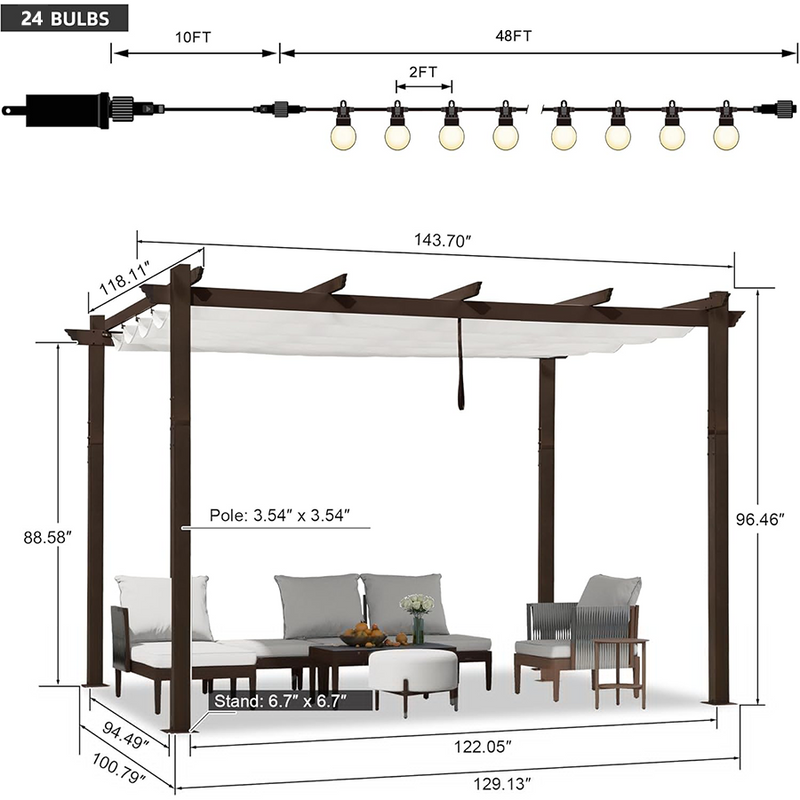 PURPLE LEAF Pergola Outdoor Retractable Metal Pergola with Canopy Patio Pergola with Shade Cover for Garden Pool Yard Beach Deck