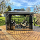 PURPLE LEAF Patio Gazebo for Pool Light Grey Hardtop Galvanized Steel Roof with Upgraded Curtains
