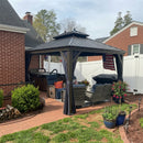 PURPLE LEAF Outdoor Hardtop Gazebo for Patio Bronze Aluminum Frame Pavilion with Navy-Blue Curtain