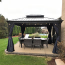 PURPLE LEAF Outdoor Hardtop Gazebo for Patio Bronze Aluminum Frame Pavilion with Navy-Blue Curtain