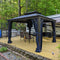 PURPLE LEAF Outdoor Hardtop Gazebo for Patio Bronze Aluminum Frame Pavilion with Navy-Blue Curtain and String Lights