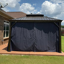 PURPLE LEAF Outdoor Hardtop Gazebo for Patio Bronze Aluminum Frame Pavilion with Navy-Blue Curtain and String Lights-clear