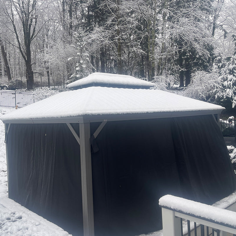 PURPLE LEAF Patio Gazebo for Pool Light Grey Hardtop Galvanized Steel Roof with String Lights-clear