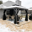 PURPLE LEAF Patio Gazebo for Pool Light Grey Hardtop Galvanized Steel Roof with String Lights-milky