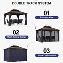 PURPLE LEAF Outdoor Hardtop Gazebo for Patio Bronze Aluminum Frame Pavilion with Navy-Blue Curtain