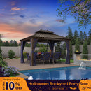 PURPLE LEAF Outdoor Hardtop Gazebo for Patio Bronze Aluminum Frame Pavilion with Navy-Blue Curtain and Reinforced Support Rods