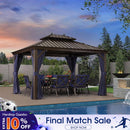 PURPLE LEAF Outdoor Hardtop Gazebo for Patio Bronze Aluminum Frame Pavilion with Navy-Blue Curtain
