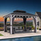 PURPLE LEAF Patio Hardtop Gazebo for Outdoor Grey Galvanized Steel Double Roof White Aluminum Poles with Curtains and String Lights-milky