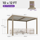 PURPLE LEAF Caesar 10x12 FT champagne aluminum louvered pergola dimensions diagram with patio scale.