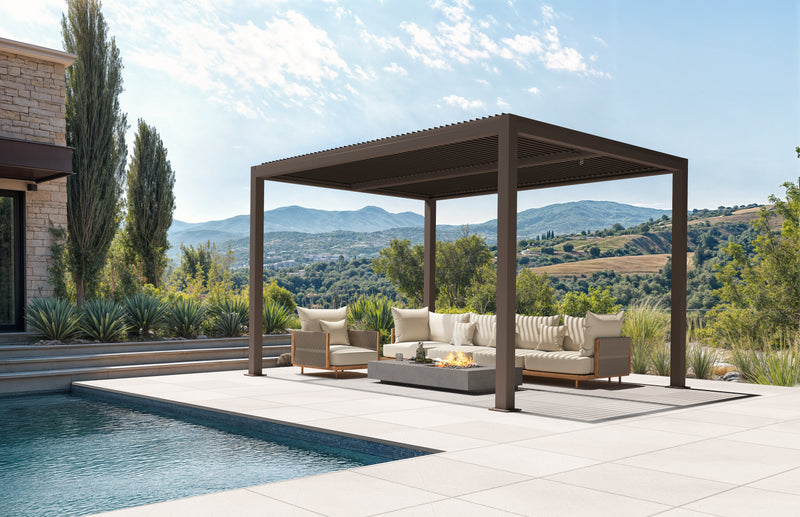 PURPLE LEAF Athena Outdoor Louvered Pergola Adjustable Metal Roof Bronze Hardtop Gazebo Patio Pavilion