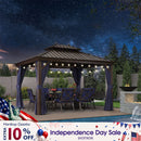 PURPLE LEAF Outdoor Hardtop Gazebo for Patio Bronze Aluminum Frame Pavilion with Navy-Blue Curtain and String Lights-clear