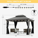 PURPLE LEAF Patio Gazebo for Pool Light Grey Hardtop Galvanized Steel Roof with String Lights-clear